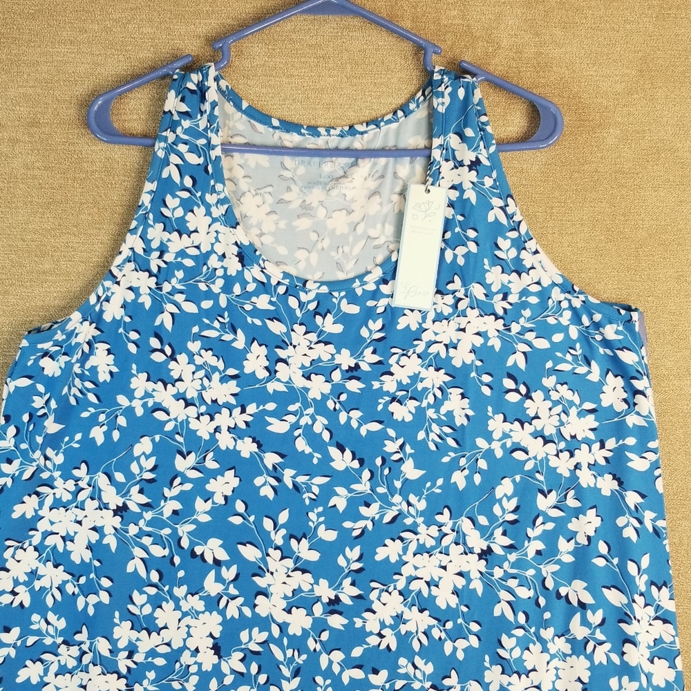 NWT Draper James Bright Floral Shift Dress SZ L XL Blue White Flounce Hem (D22) - Picture 10 of 11